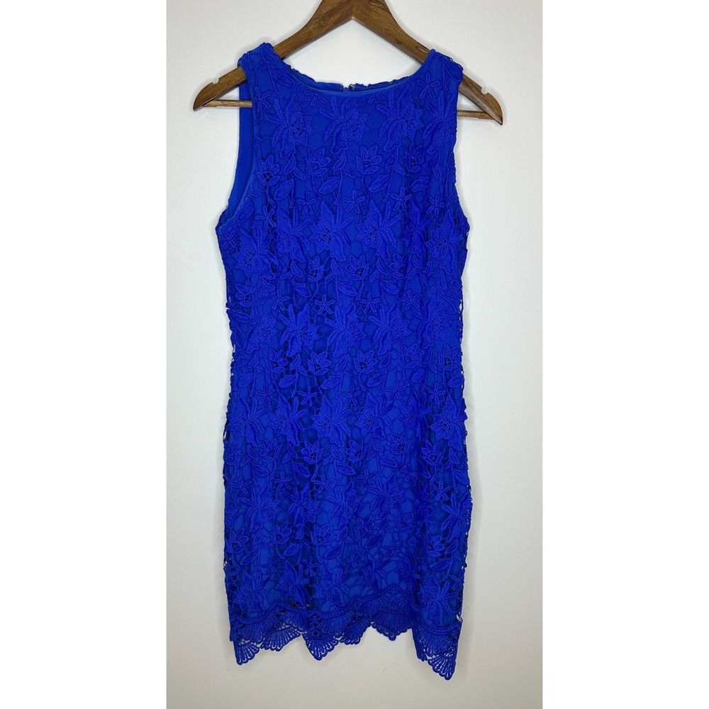 Lauren Ralph Lauren Royal Blue Floral Lace Overlay Sleeveless Sheath Dress Sz 10 - Picture 15 of 15